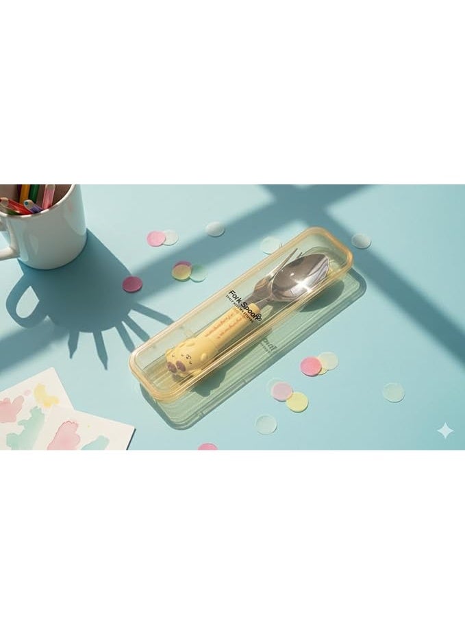 Happy Hugs Stainless Steel Fork and Spoon Cutlery Set with Case, Yellow color Dog Character Design, 2-Piece portable set - Image 4